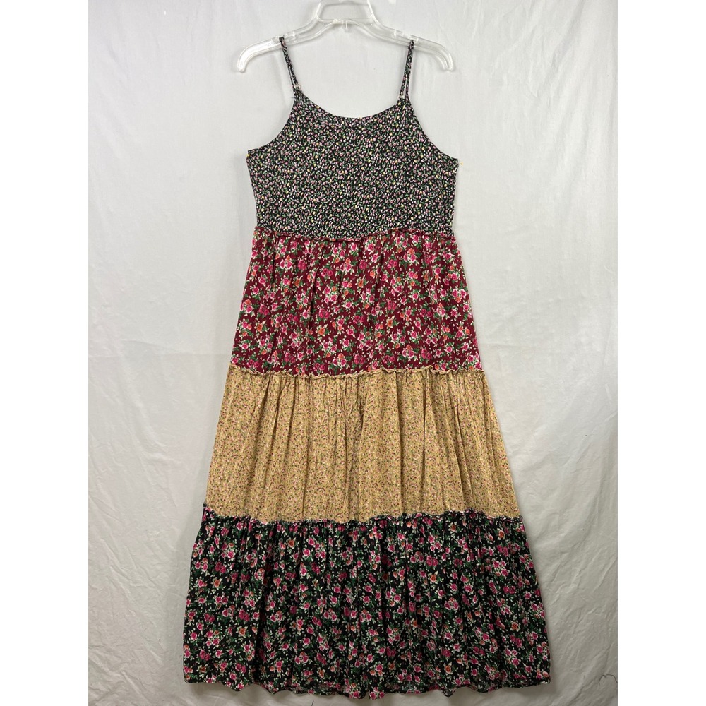 Natural Life Tiered Maxi Dress Womens Medium Multi Color Floral Boho Rayon